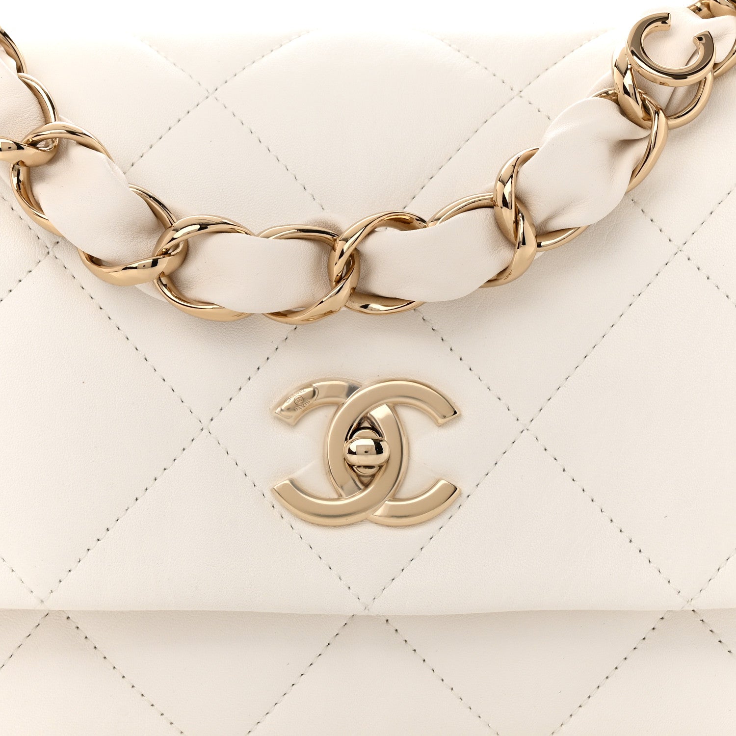 Chanel Lambskin Quilted Logo Strap Flap White 8 of 11