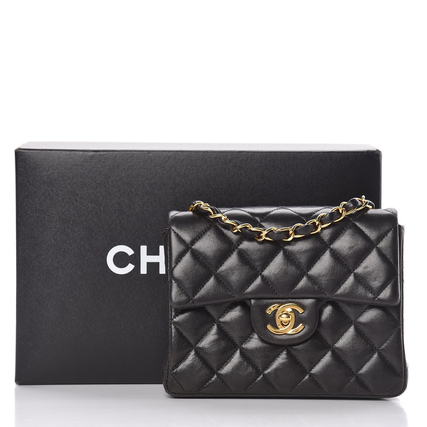 Lambskin Quilted Mini Square Flap Black