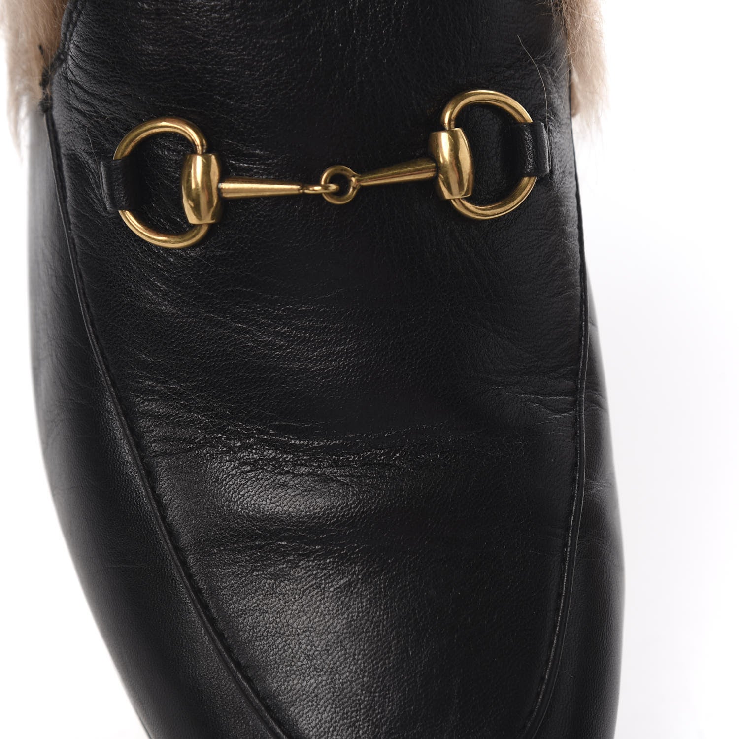Gucci Malaga Kid Fur Womens Jordaan Loafers 40 Black Natural 9 of 13