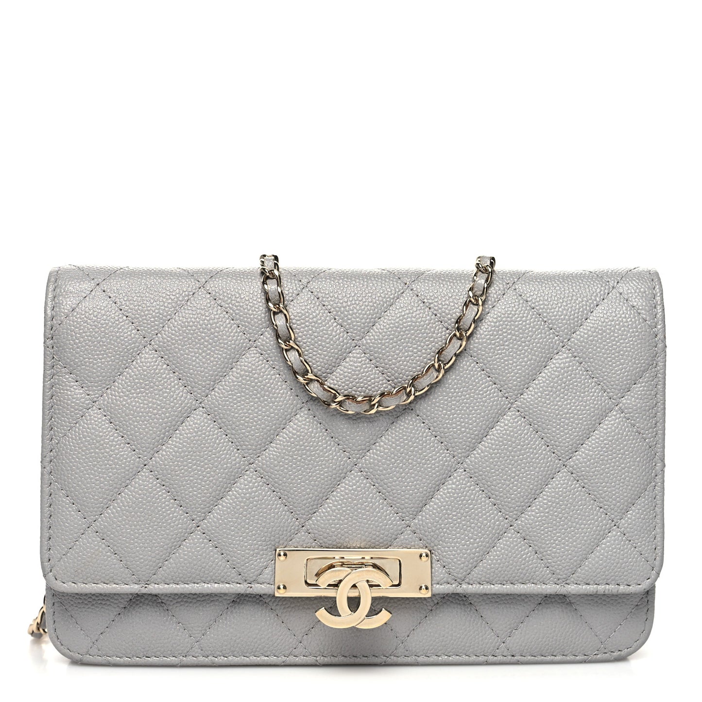 Caviar Quilted Golden Class Wallet On Chain WOC Gray