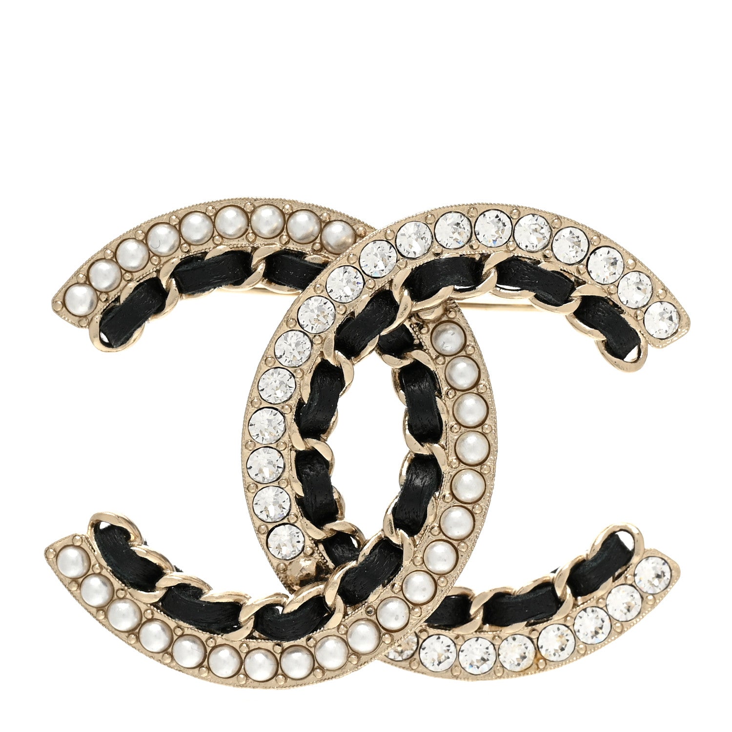Chanel Lambskin Crystal CC Chain Brooch Black Gold 1 of 4