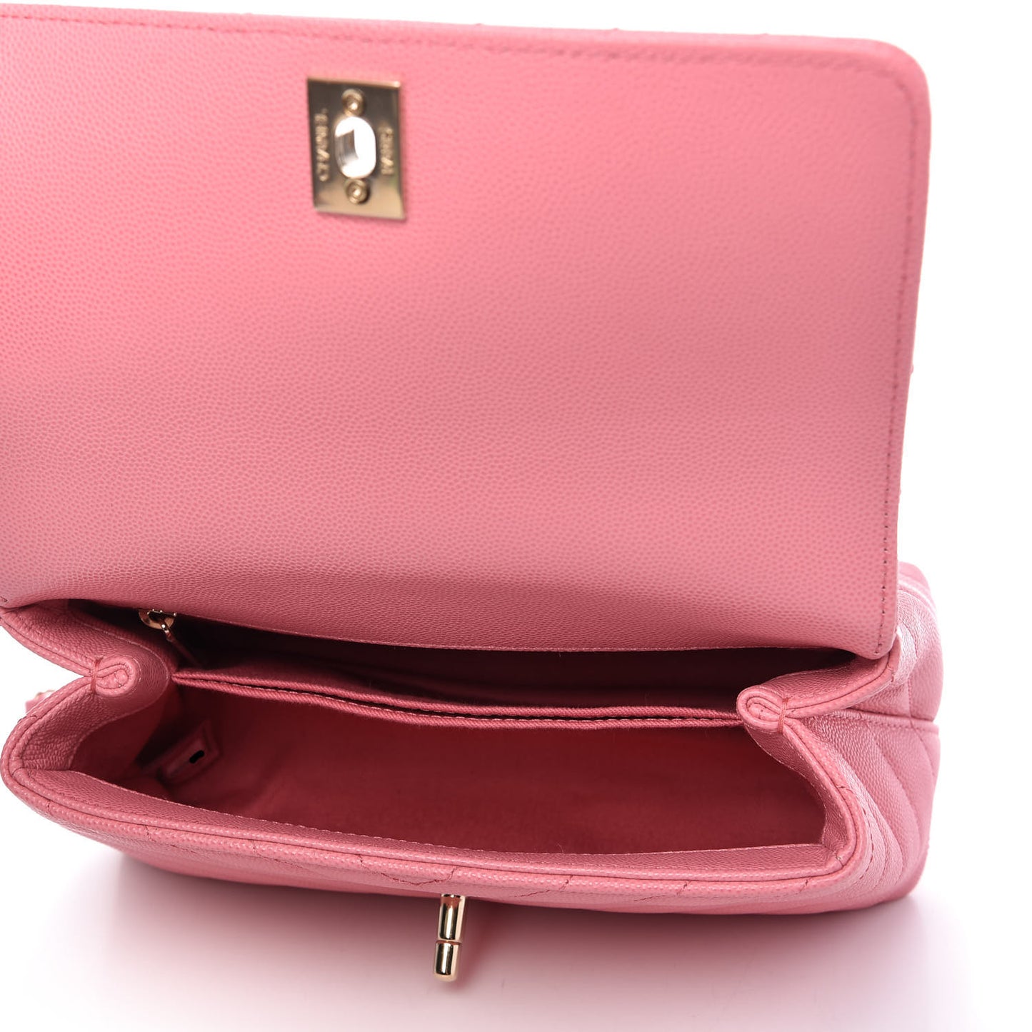 Caviar Chevron Quilted Mini Coco Handle Flap Pink