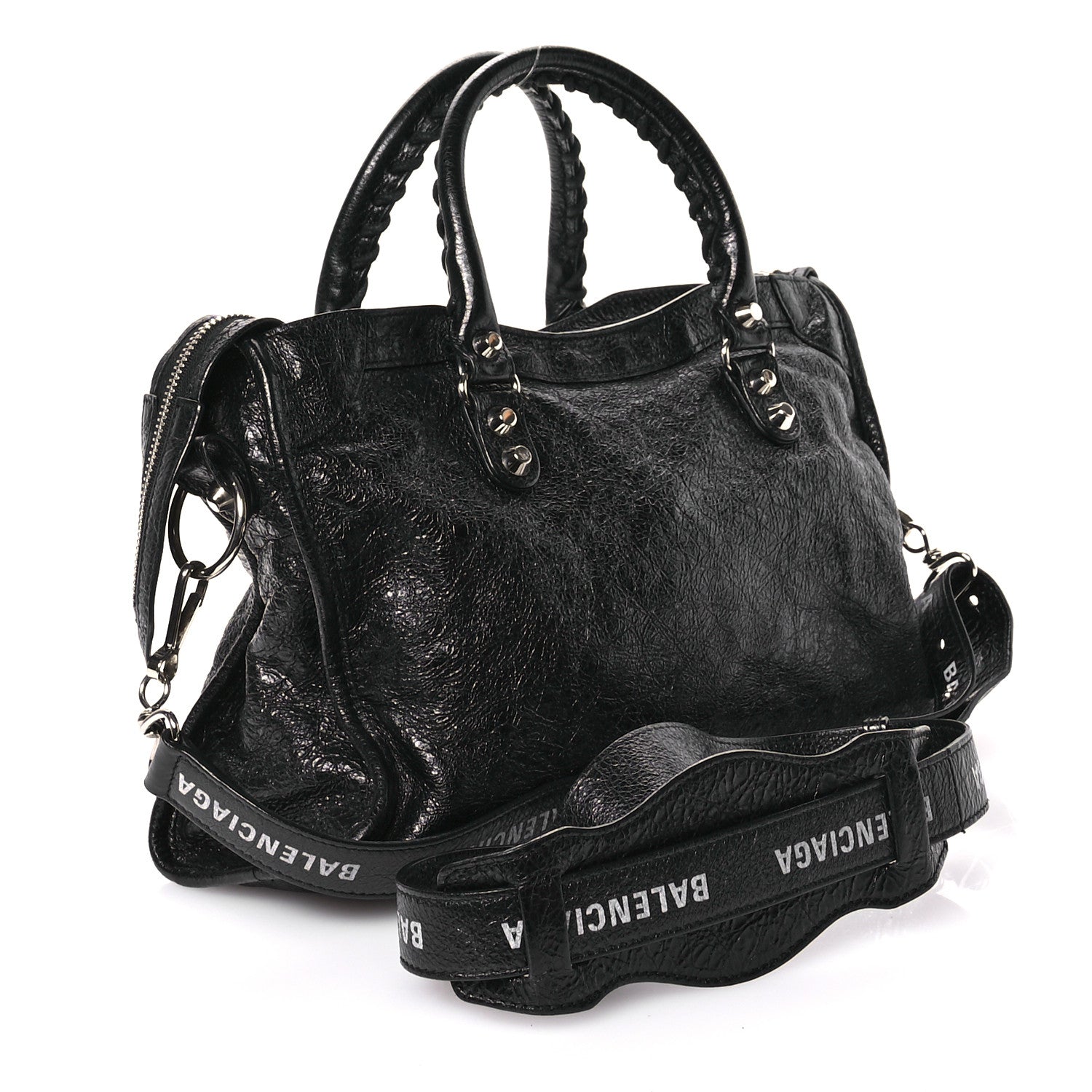 Balenciaga Agneau Classic Hardware S City Logo Strap Black White 4 of 12