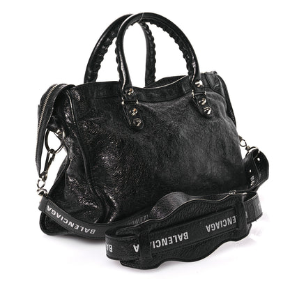Balenciaga Agneau Classic Hardware S City Logo Strap Black White 4 of 12