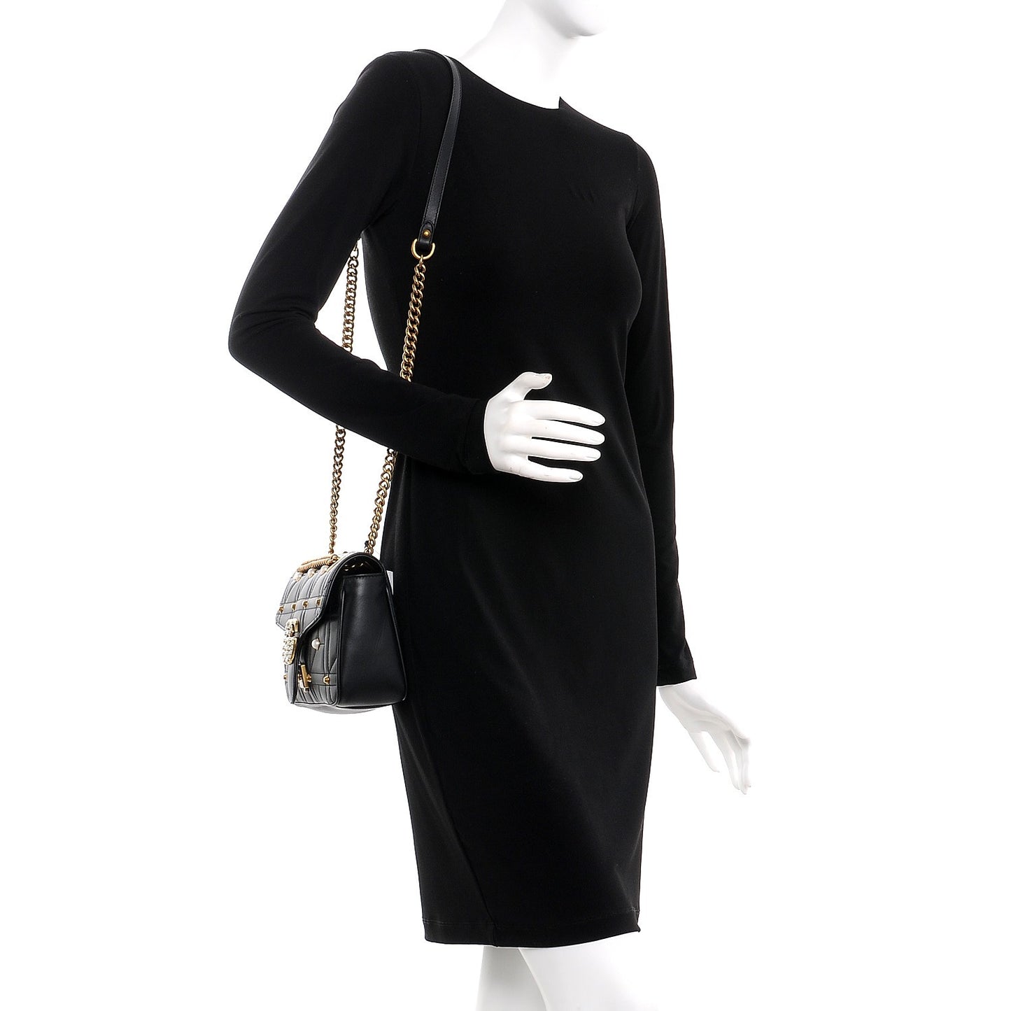 Calfskin Matelasse Studded Small Pearly GG Marmont Shoulder Bag Black