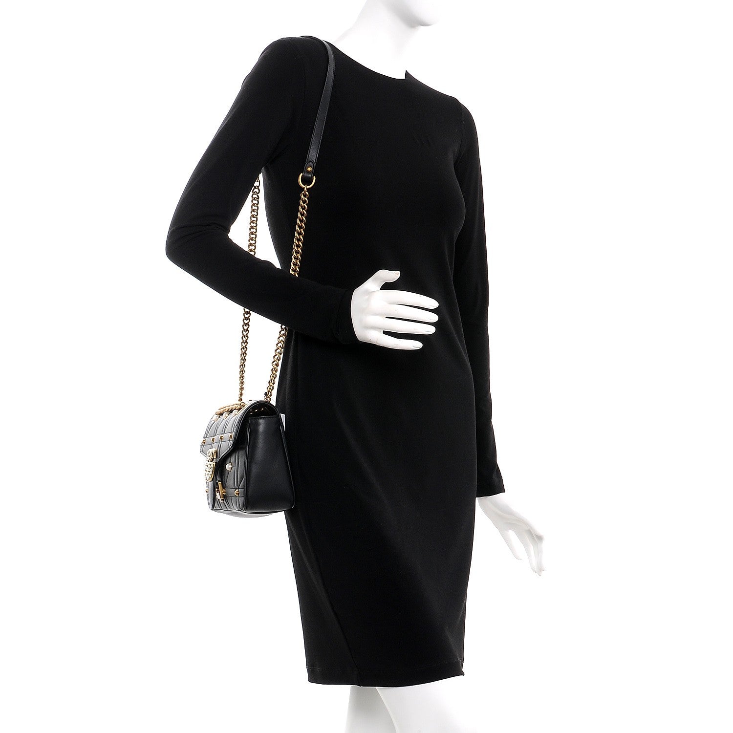 Gucci Calfskin Matelasse Studded Small Pearly GG Marmont Shoulder Bag Black 2 of 7