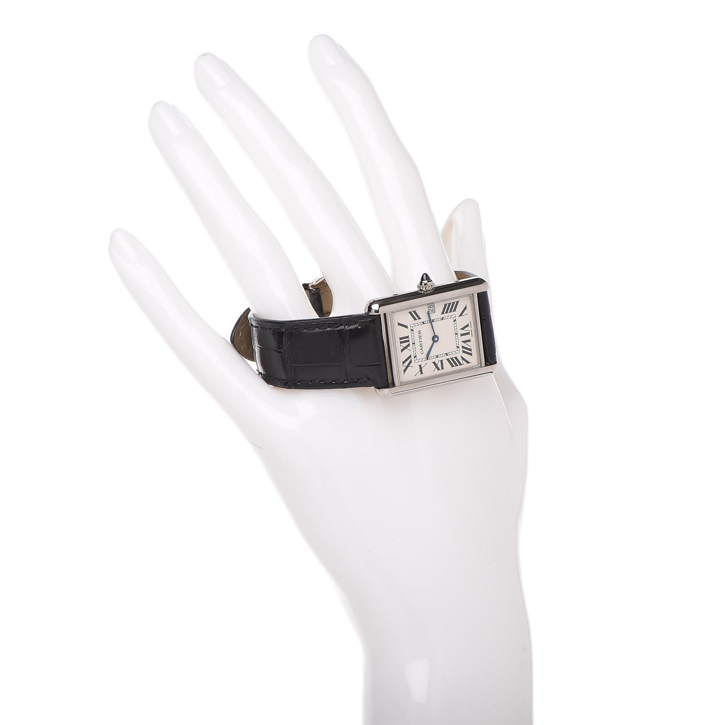 18K White Gold Alligator 26mm Tank Louis Quartz Watch