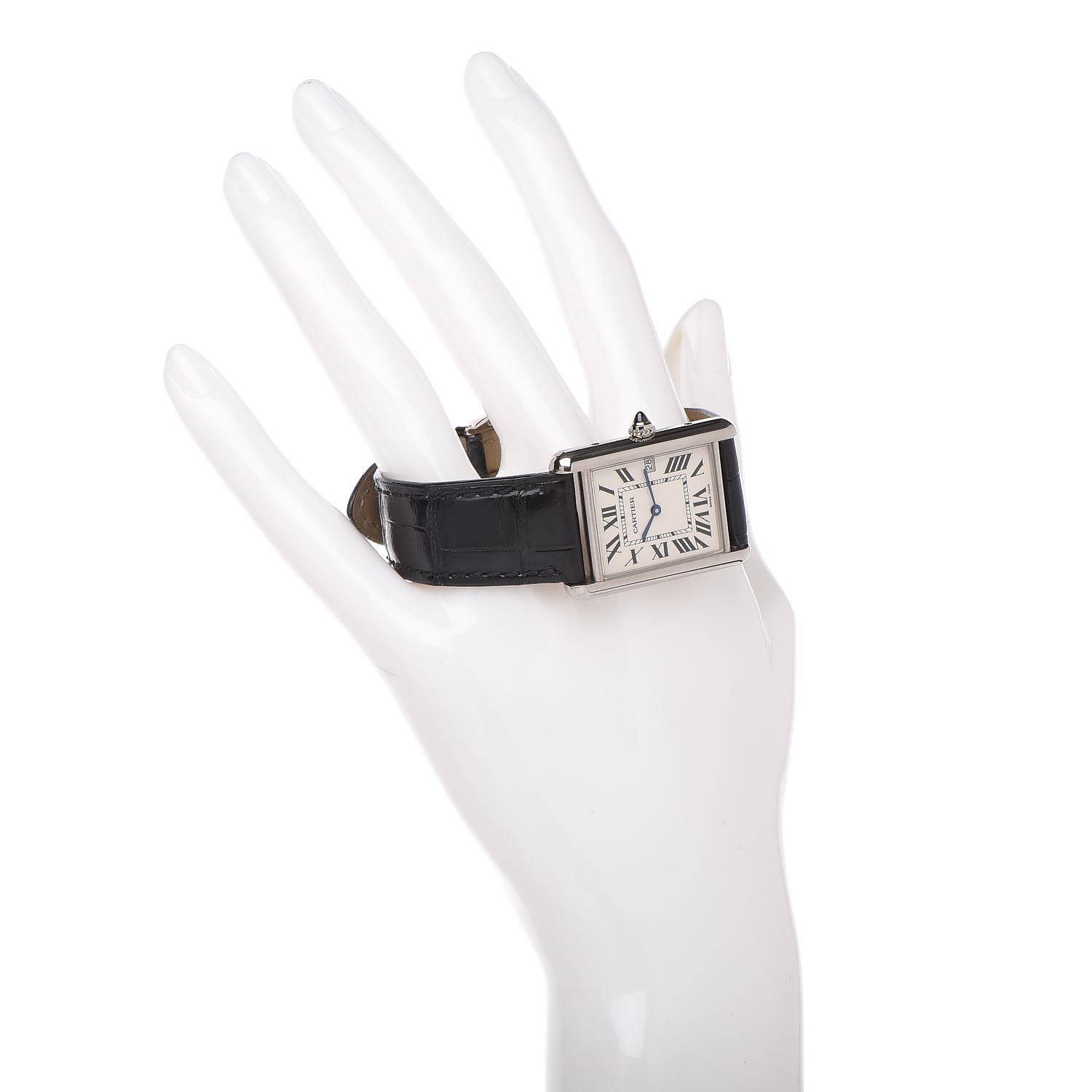 Cartier 18K White Gold Alligator 26mm Tank Louis Quartz Watch 2 of 9