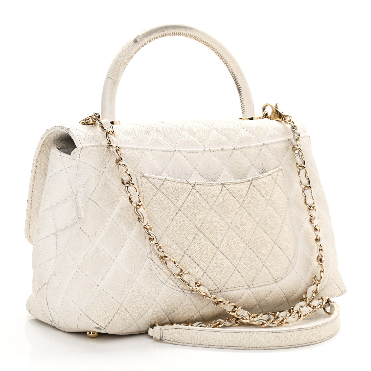Chanel Caviar Quilted Small Coco Handle Flap White 3 of 21
