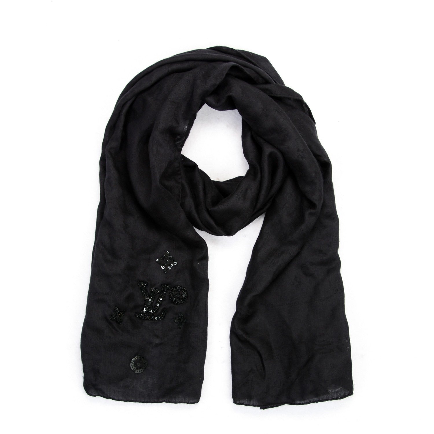 Louis Vuitton Cashmere Silk Sequin Scarf Black 1 of 5