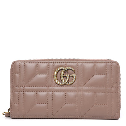 Gucci Calfskin Matelasse Pearly GG Marmont Zip Around Wallet Porcelain Rose 1 of 8