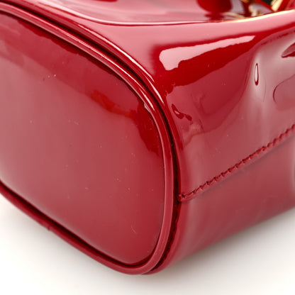 Prada Vernice Metal Triangle Logo Mini Drawcord Pouch Shoulder Bag Cherry 9 of 10