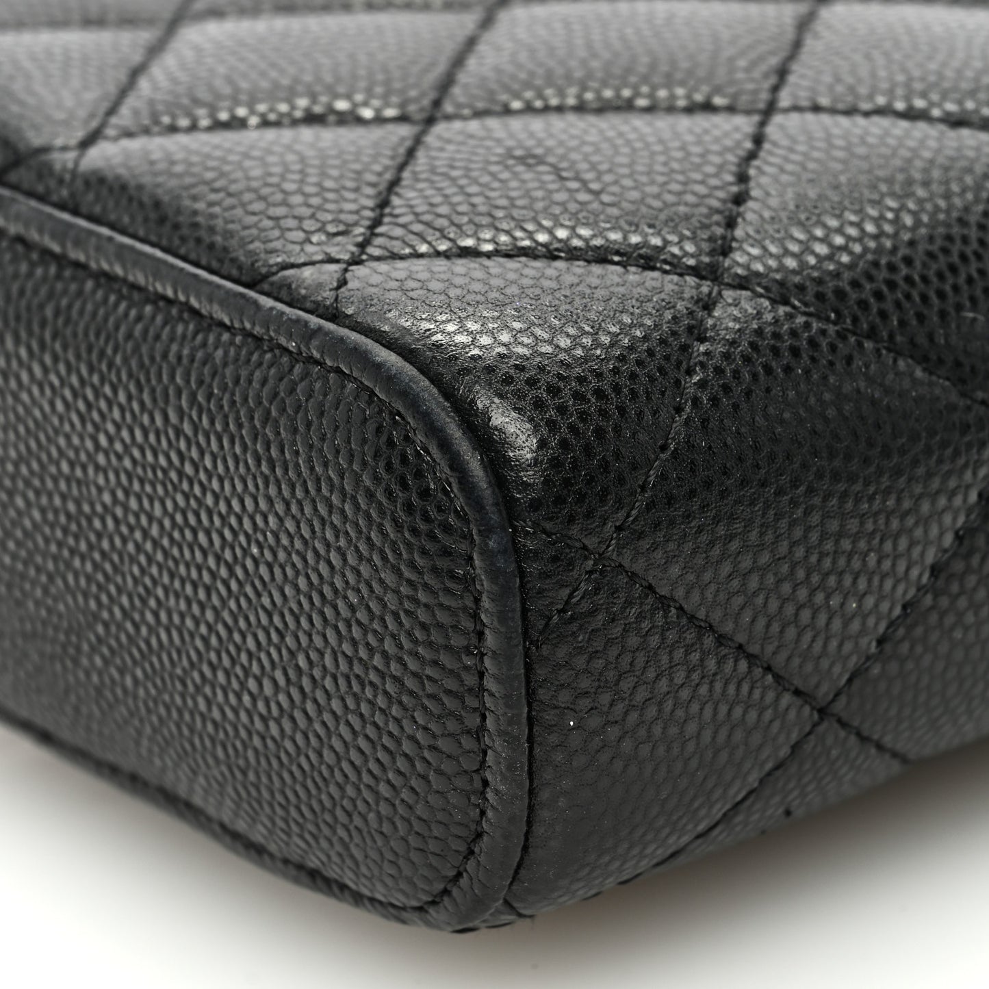 Caviar Quilted Phone Holder With Chain Black