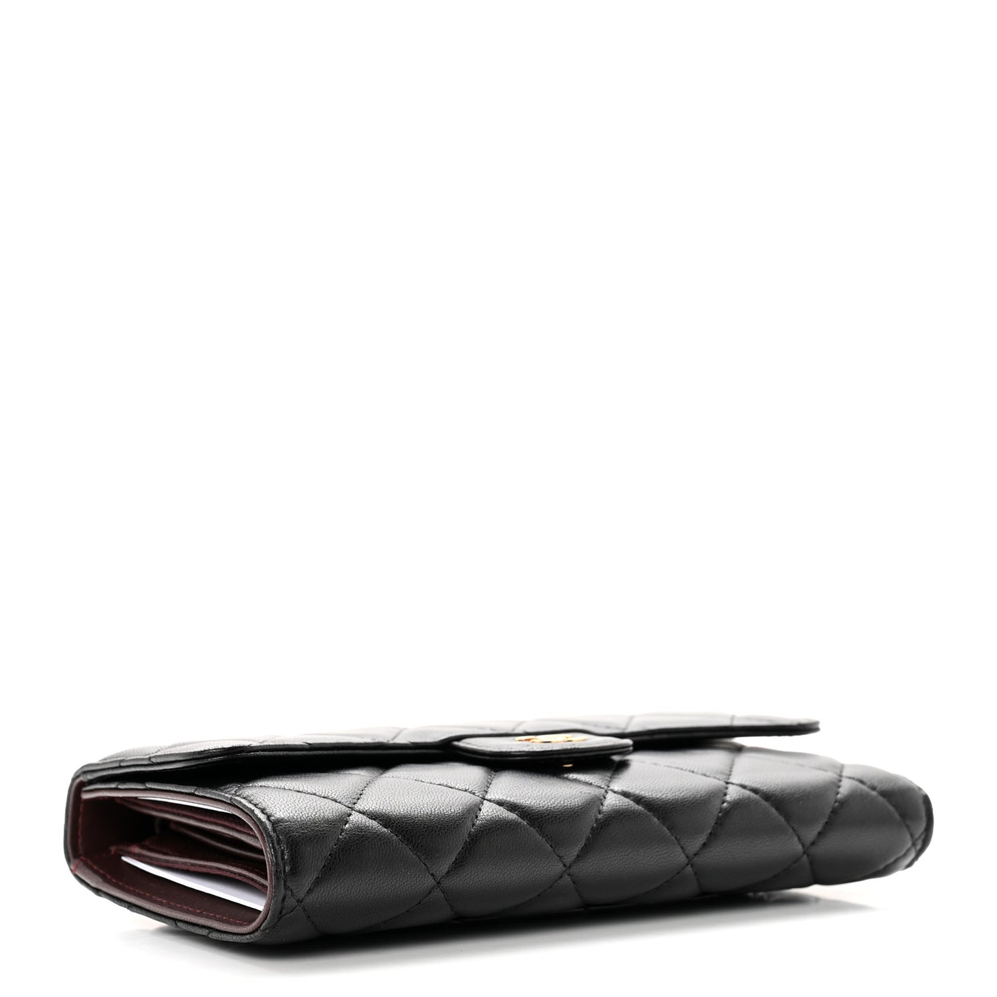Lambskin Quilted Large Flap Wallet Black