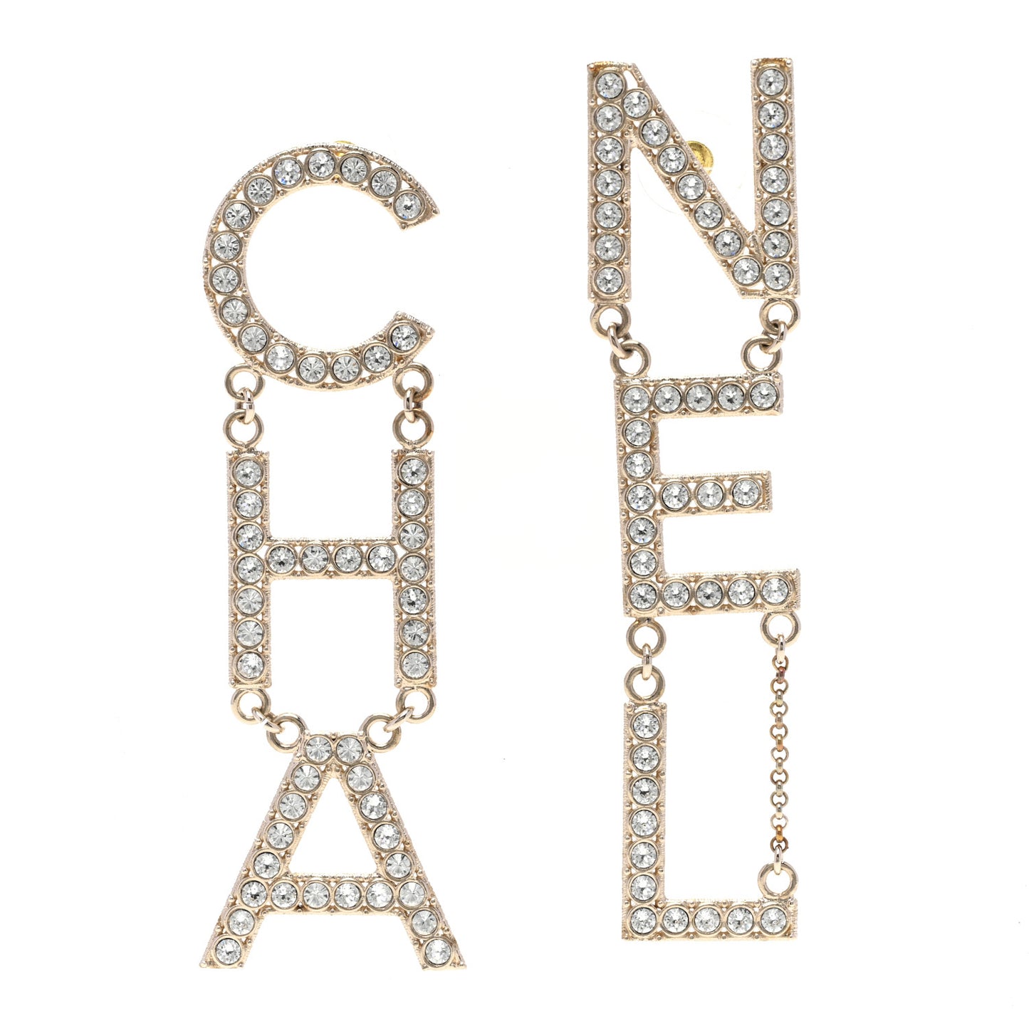 Crystal Cha-Nel Logo Drop Earrings Gold