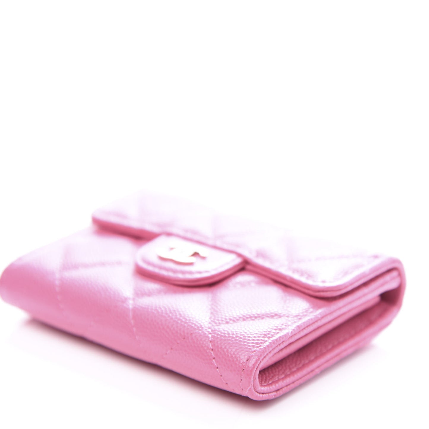 Caviar Quilted Flap Card Holder Wallet Pink