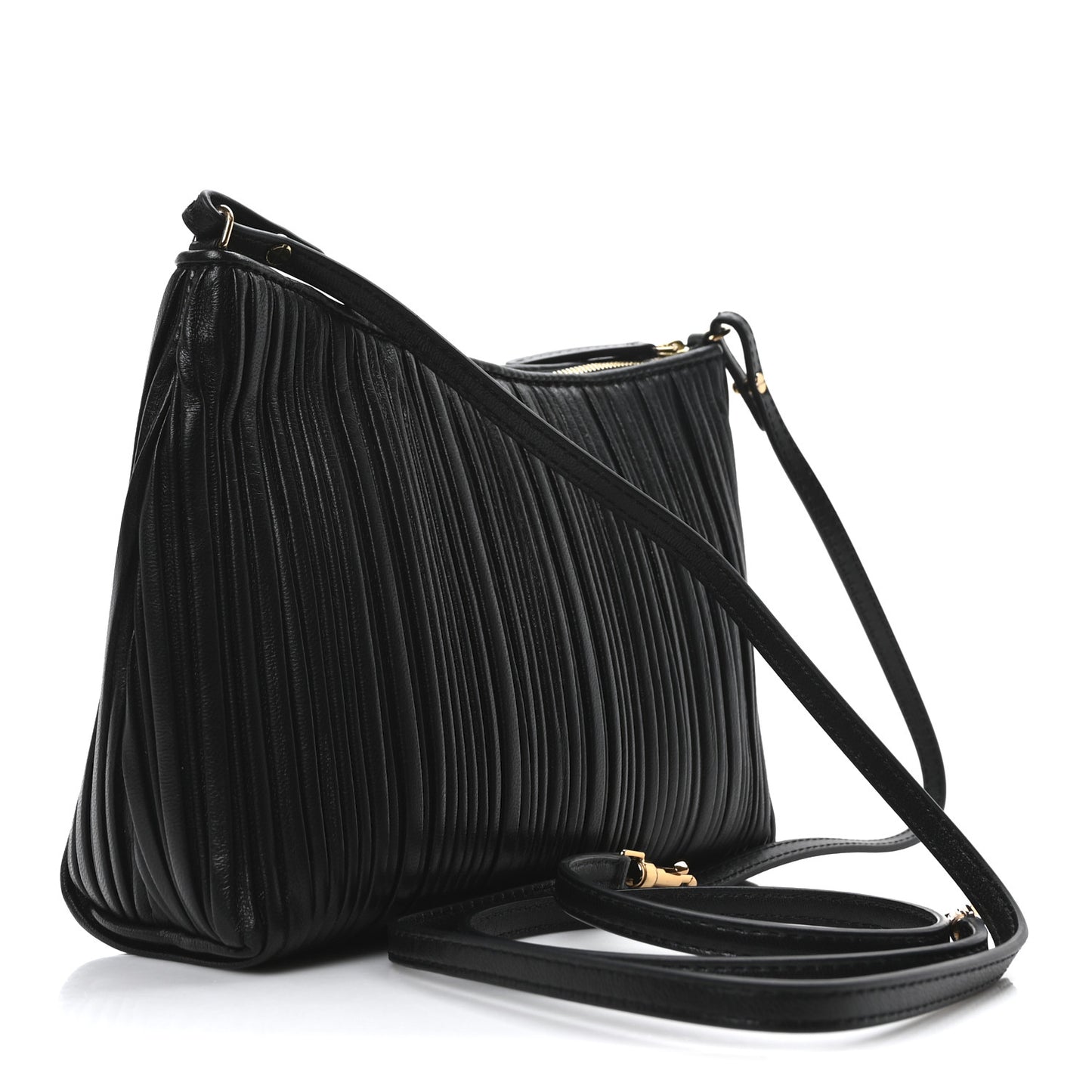 Lambskin Pleated Shoulder Bag Black
