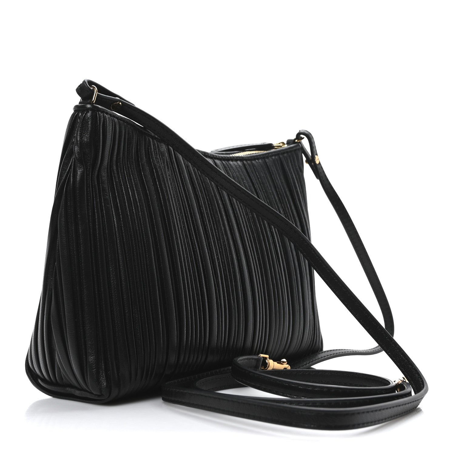 Mansur Gavriel Lambskin Pleated Shoulder Bag Black 3 of 9