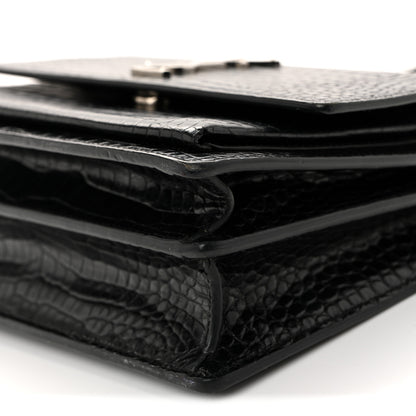 Saint Laurent Calfskin Crocodile Embossed Medium Monogram Sunset Black 9 of 11