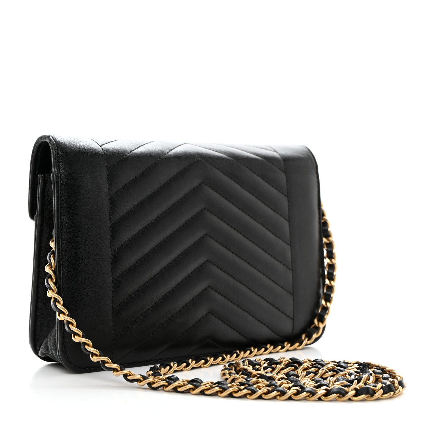 Lambskin Reversed Chevron Quilted Flap Black