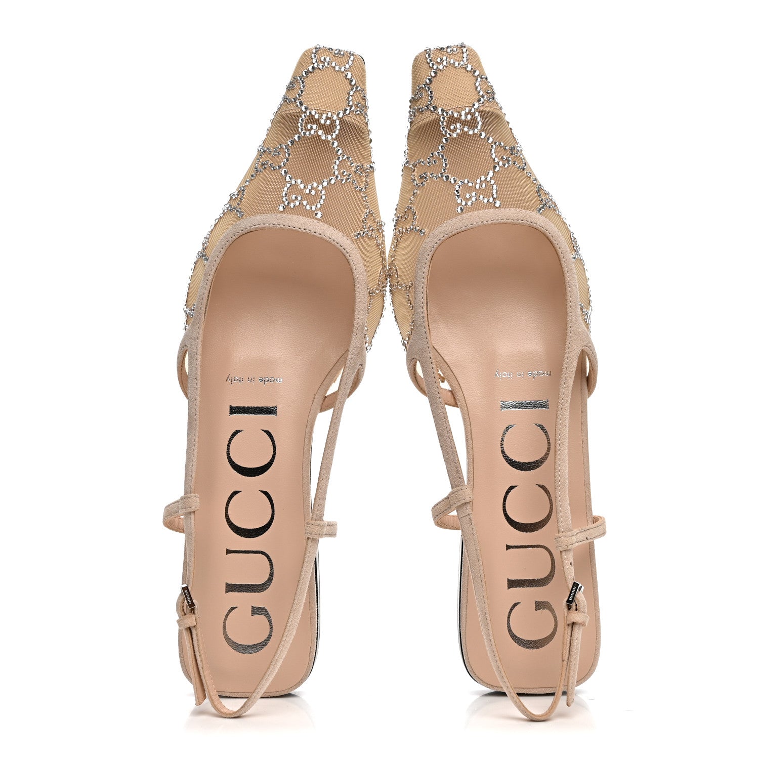 Gucci Suede Mesh Crystal GG Monogram Slingback Ballet Flats 37 Light Powder Skin Rose 2 of 9