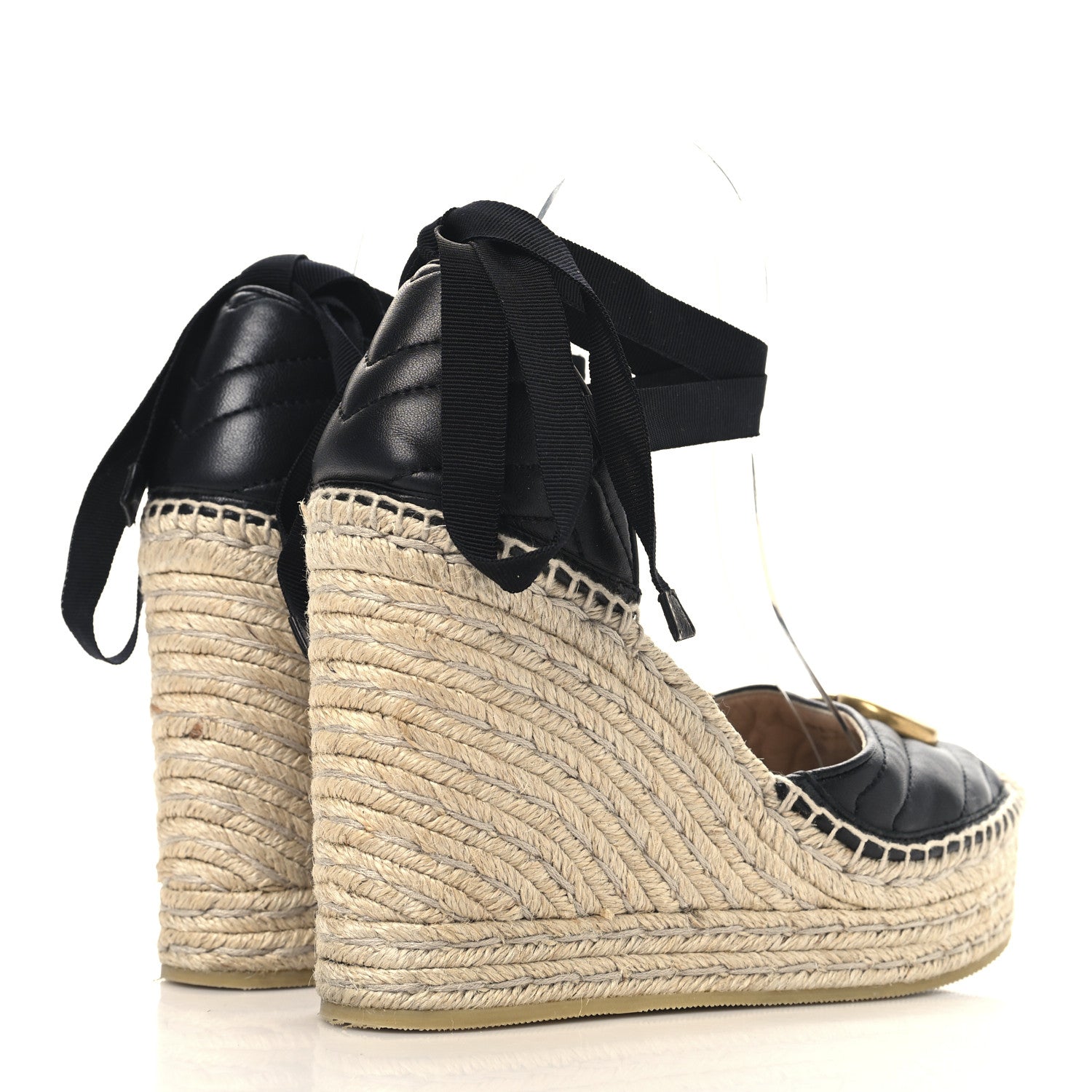Gucci Nappa Matelasse GG Marmont Ankle Wrap Platform 35/120mm Espadrille Wedges 38.5 Black 5 of 10