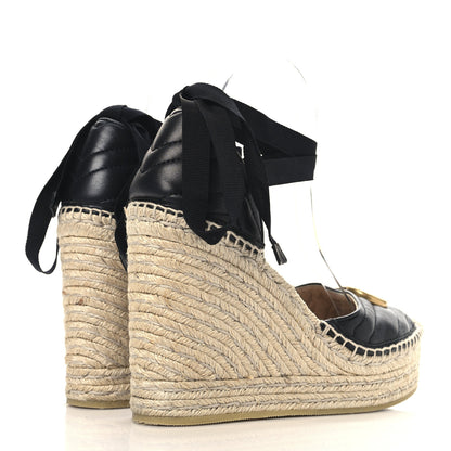 Gucci Nappa Matelasse GG Marmont Ankle Wrap Platform 35/120mm Espadrille Wedges 38.5 Black 5 of 10