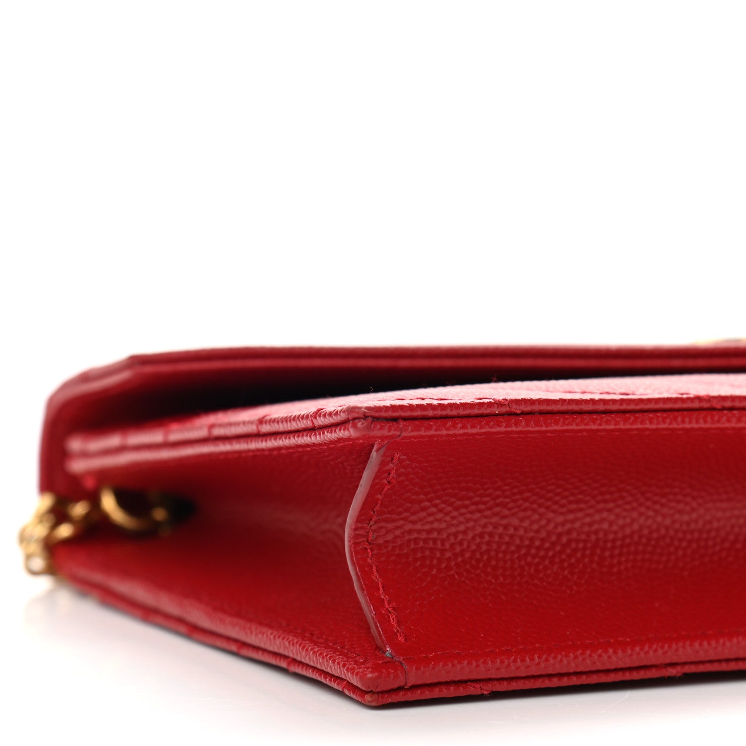 Saint Laurent Grain De Poudre Matelasse Chevron Monogram Envelope Chain Wallet New Red 9 of 11