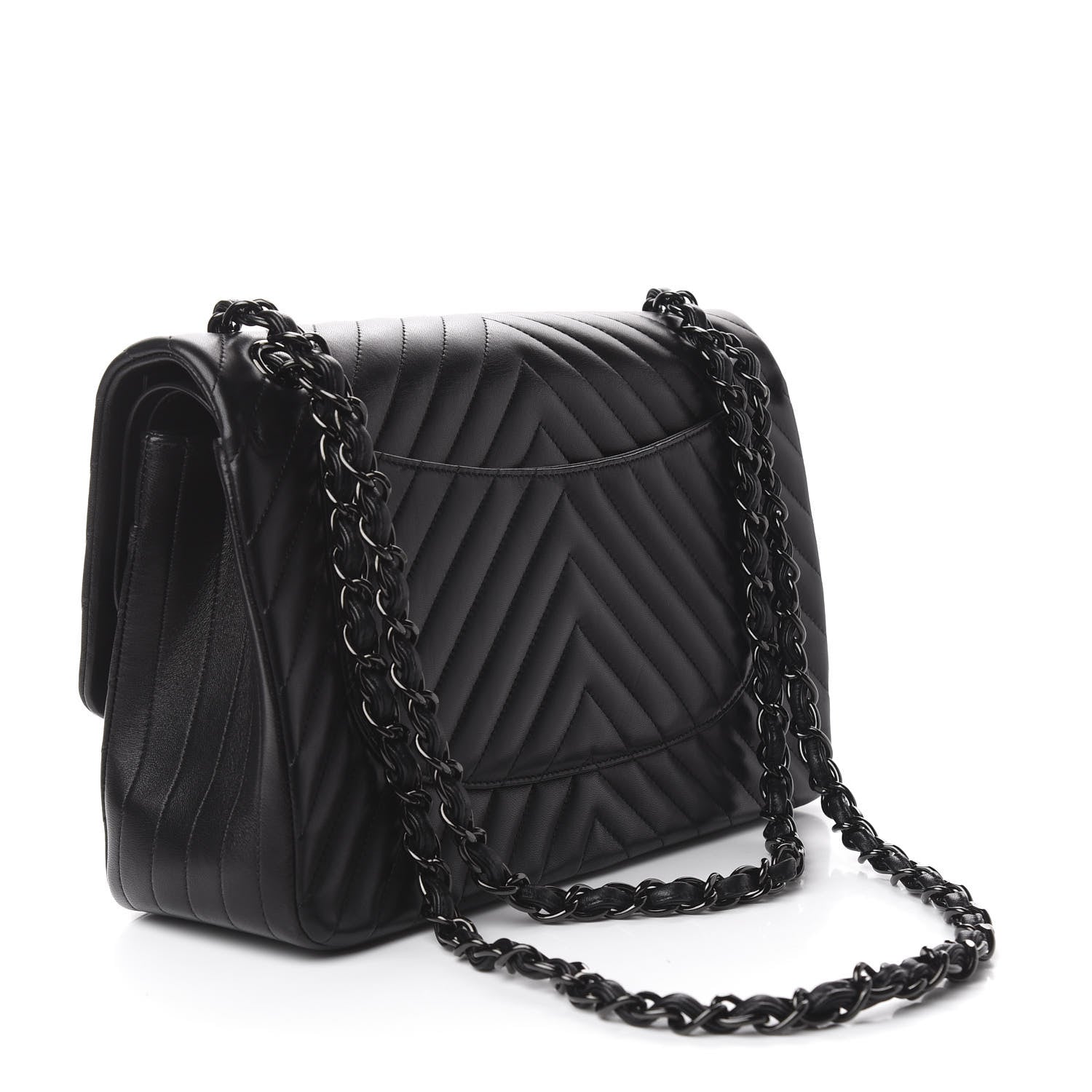 Chanel Lambskin Chevron Quilted Jumbo Double Flap So Black 3 of 11