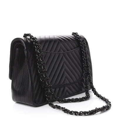 Chanel Lambskin Chevron Quilted Jumbo Double Flap So Black 3 of 11