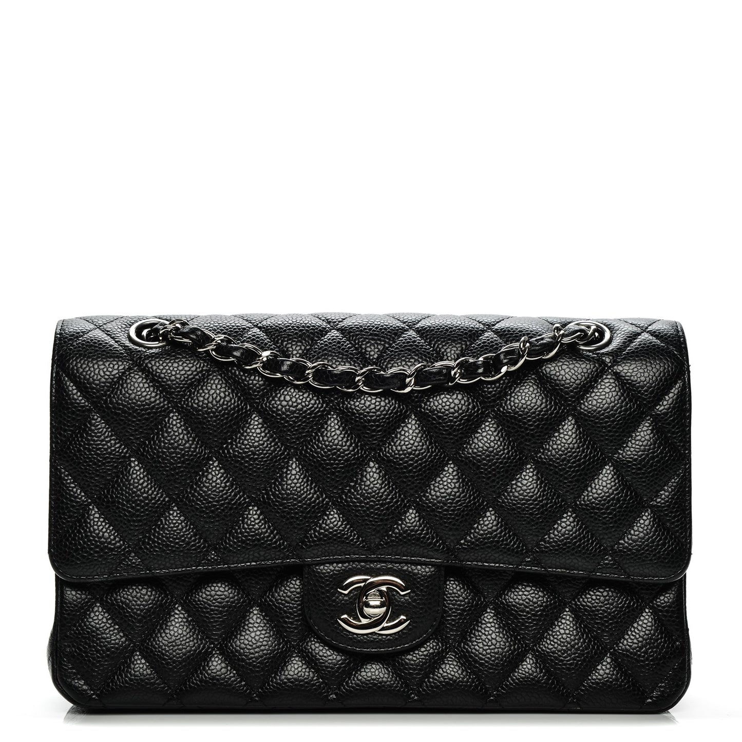 Caviar Quilted Medium Double Flap Black