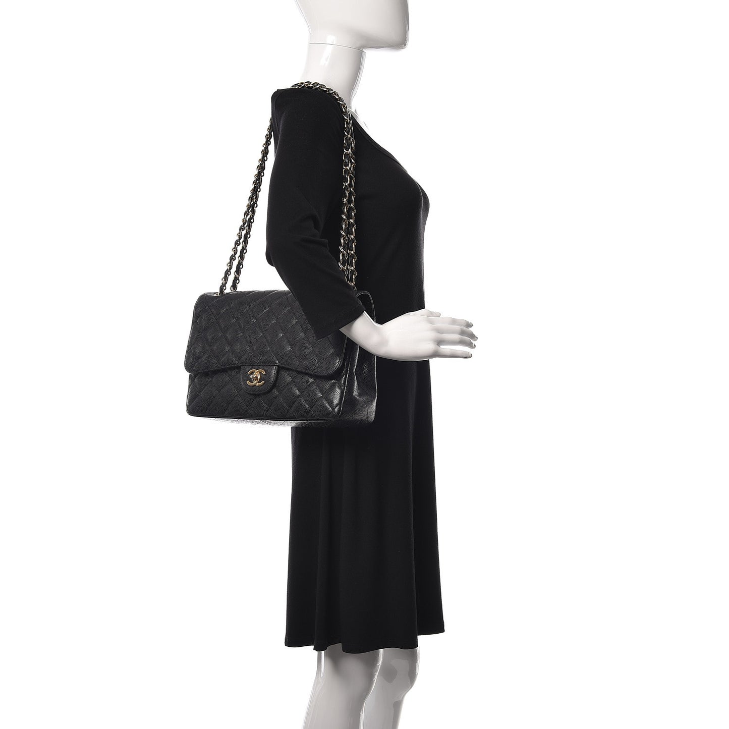 Caviar Quilted Jumbo Double Flap Black