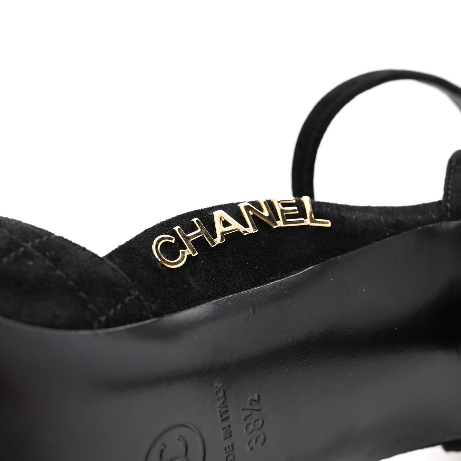 Chanel Suede Quilted Logo Sandals 38.5 Black 11 of 14