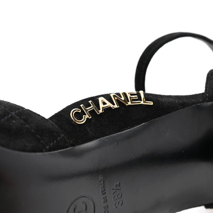 Chanel Suede Quilted Logo Sandals 38.5 Black 11 of 14