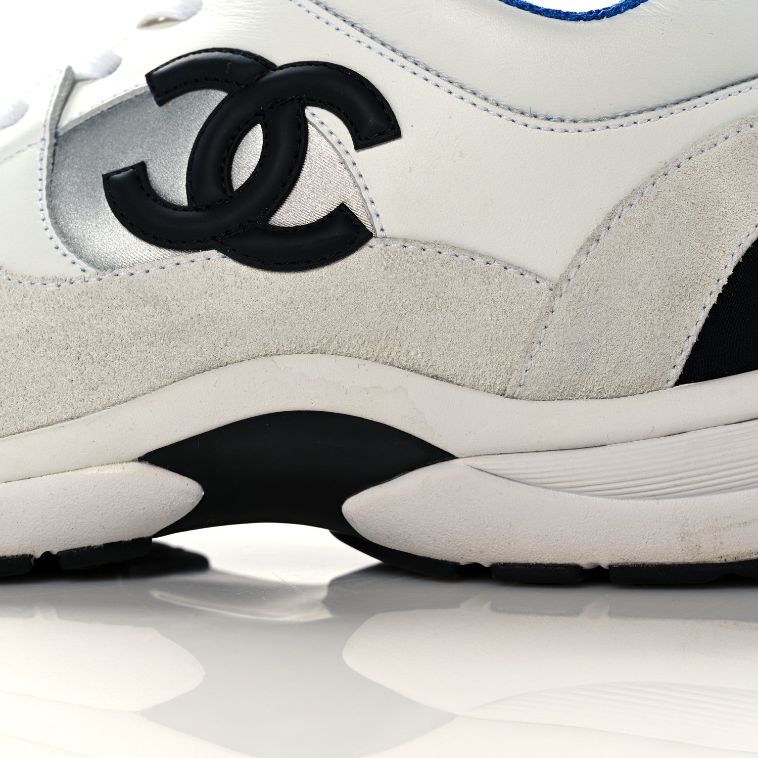 Chanel Calfskin Fabric Sneakers 37 White Silver Fluo Blue 9 of 10