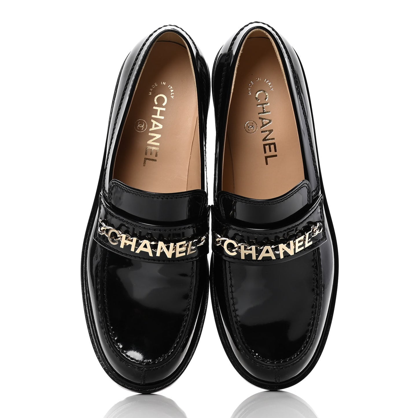 Shiny Calfskin Logo Loafers 38.5 Black