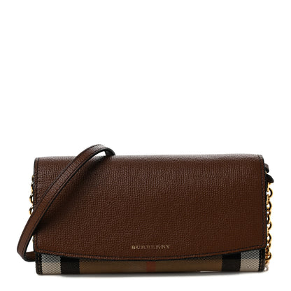 Burberry Derby Calfskin House Check Henley Wallet On Chain Tan 1 of 10