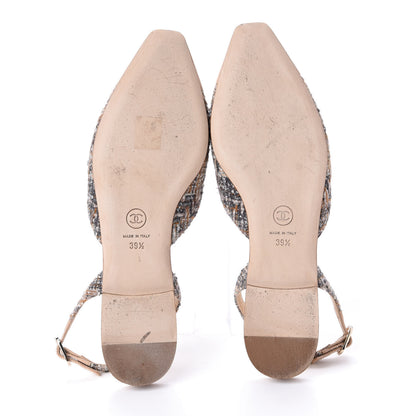 Chanel Tweed Patent Camellia Toe CC Slingback Pumps 39.5 Beige Gray 6 of 13