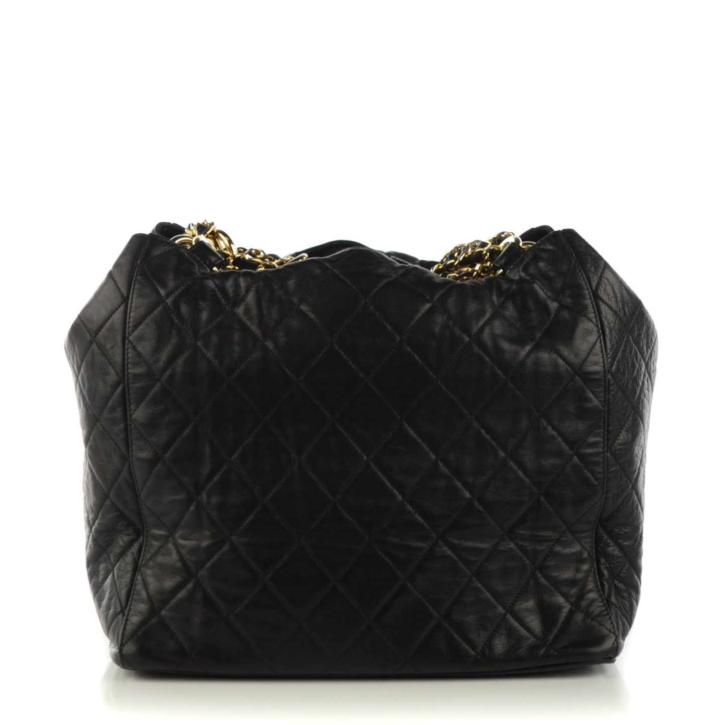 Lambskin Quilted Drawstring Bucket Bag Black
