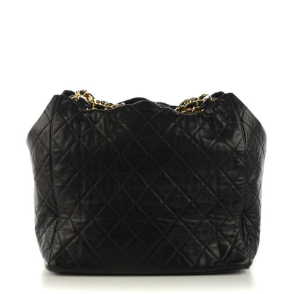Chanel Lambskin Quilted Drawstring Bucket Bag Black 1 of 8