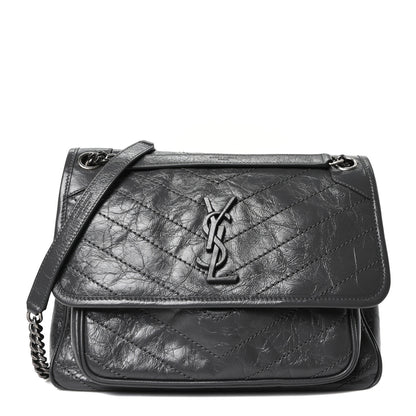 Saint Laurent Crinkled Calfskin Matelasse Monogram Medium Niki Chain Satchel Storm 1 of 10
