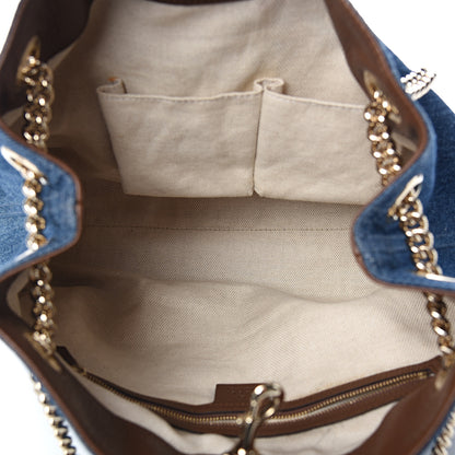 Gucci Denim Pebbled Calfskin Medium Soho Chain Shoulder Bag Blue Brown 4 of 9