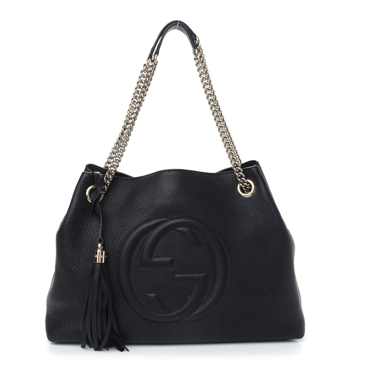 Pebbled Calfskin Medium Soho Chain Shoulder Bag Black