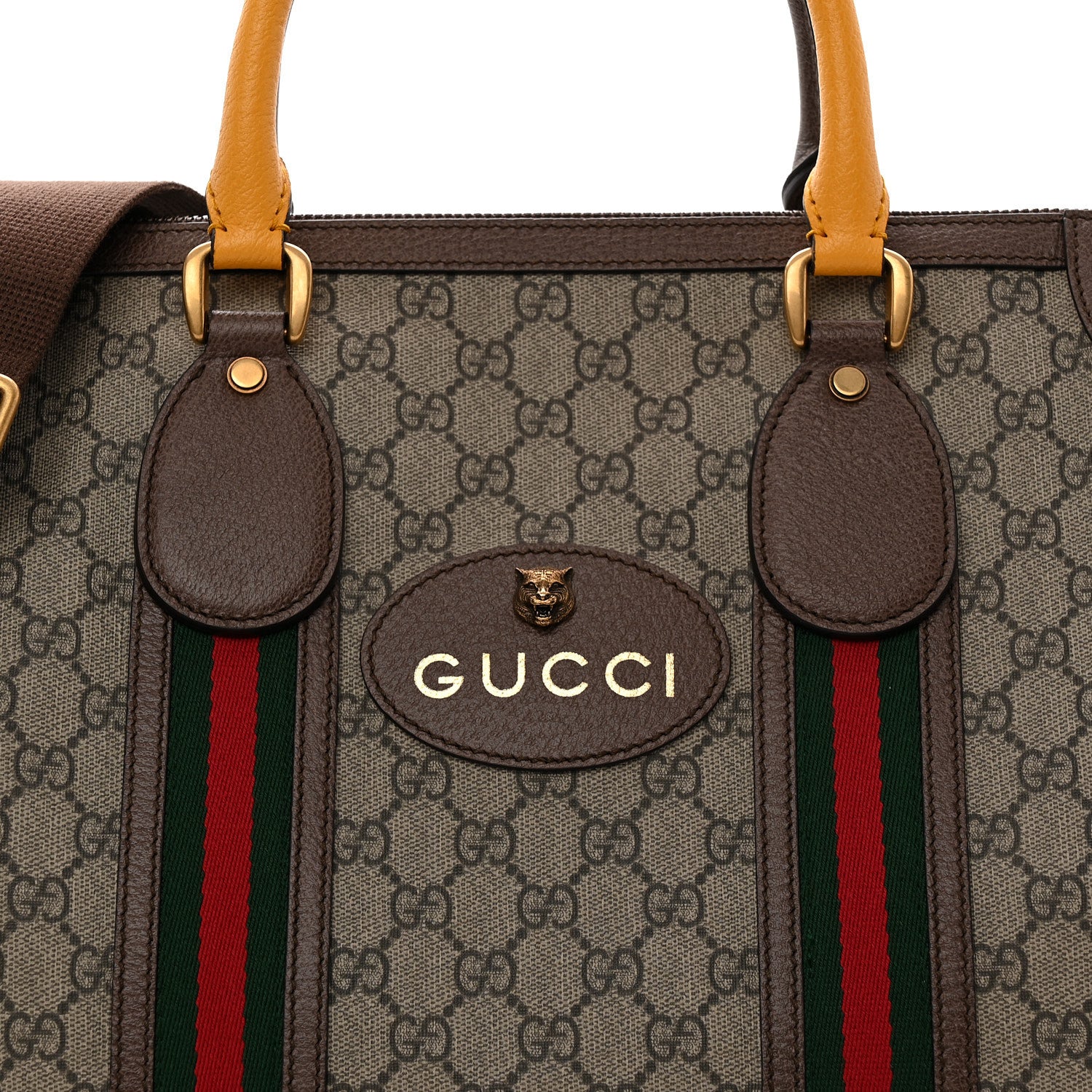 Gucci Soft GG Supreme Monogram Web Medium Duffle Bag Beige New Acero Crop 8 of 10