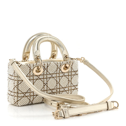 Christian Dior Lambskin Pearl Embroidered Micro Lady D-Joy Gold 3 of 10