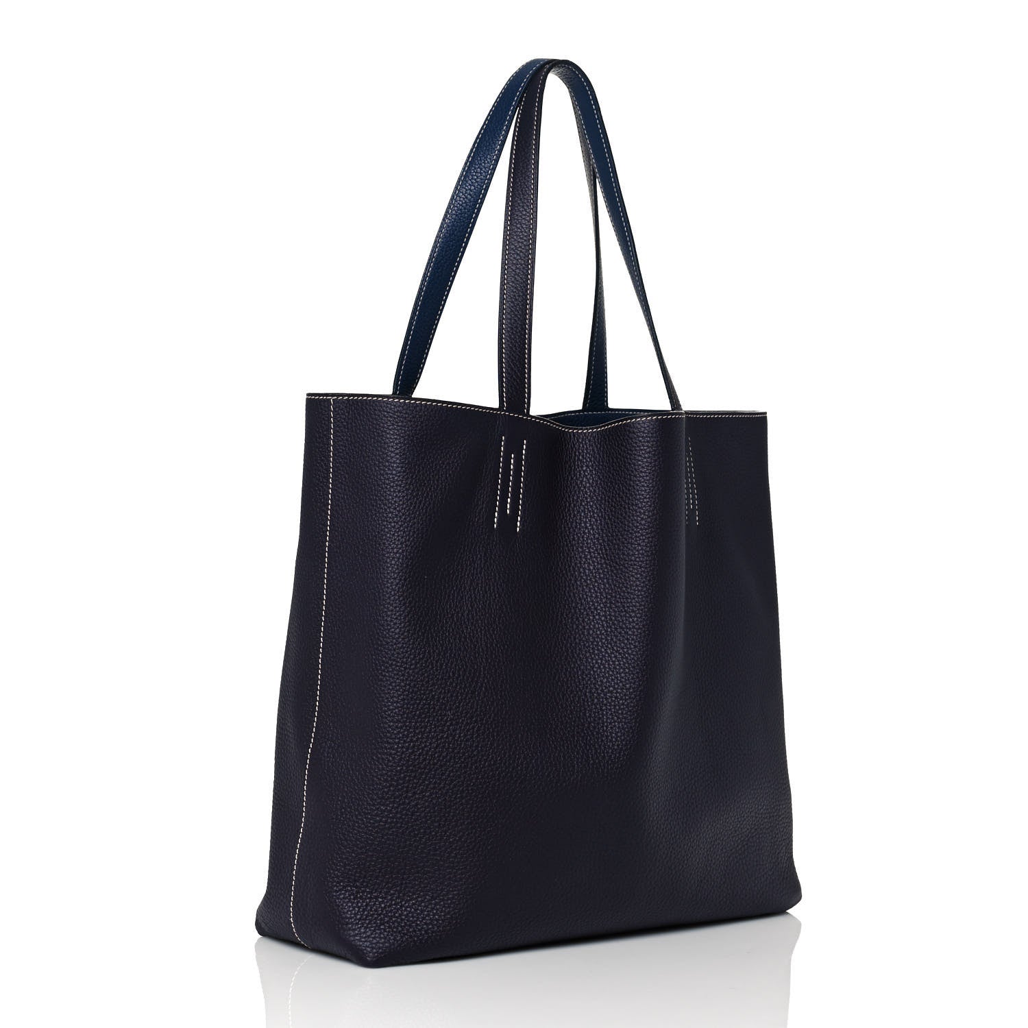 Hermes Taurillon Clemence Double Sens 36 Reversible Tote Bleu Saphir Prune 13 of 18