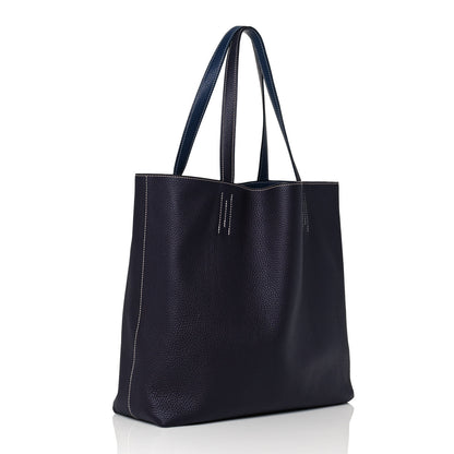 Hermes Taurillon Clemence Double Sens 36 Reversible Tote Bleu Saphir Prune 13 of 18