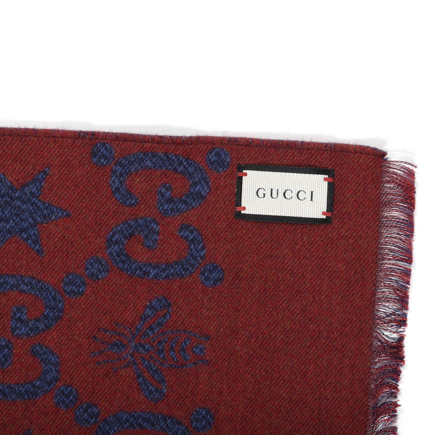 Gucci Wool Silk GG Monogram Fly Constellation Scarf Sapphire Red 3 of 3