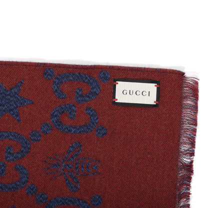 Gucci Wool Silk GG Monogram Fly Constellation Scarf Sapphire Red 3 of 3