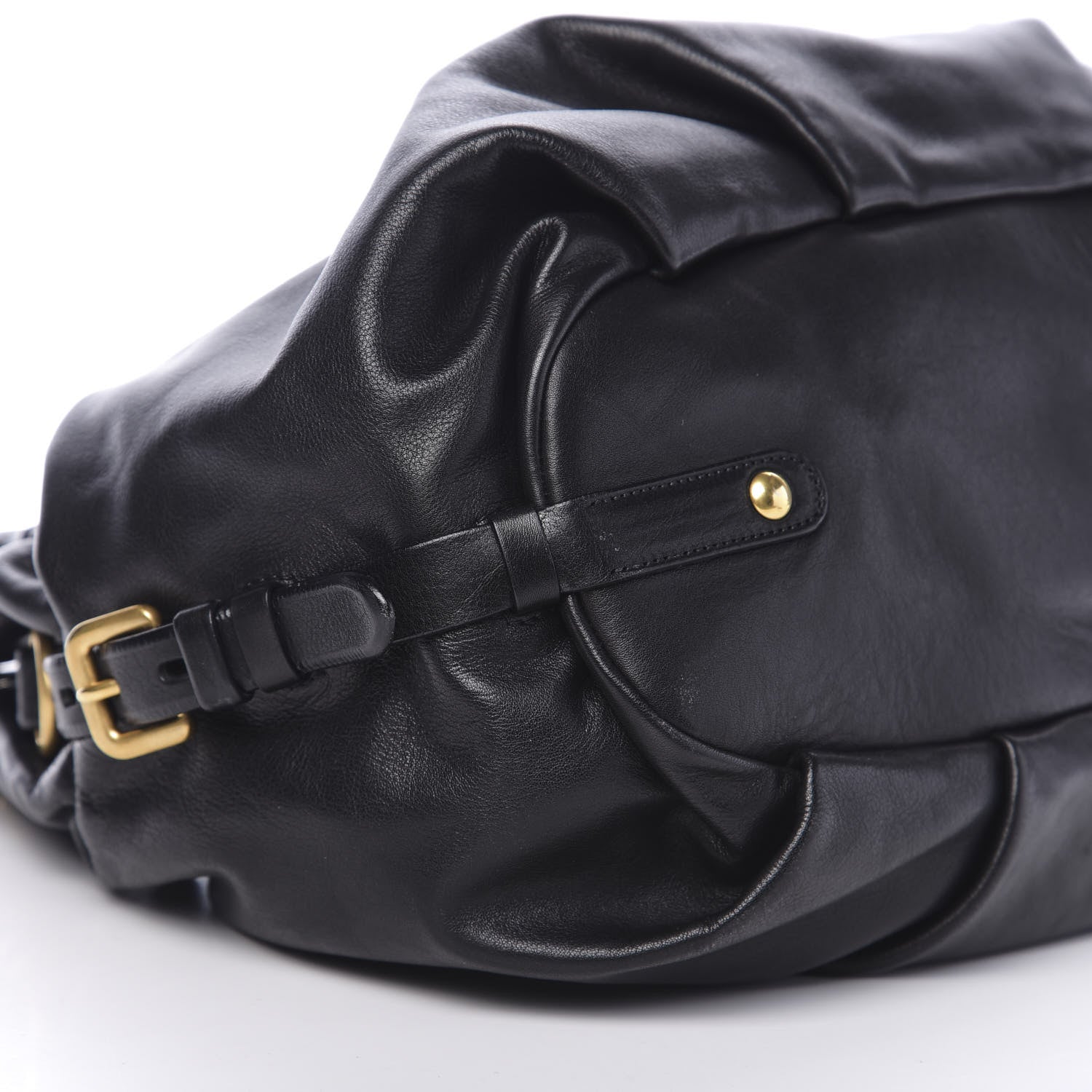 Prada Soft Calfskin Pleated Hobo Black 7 of 9